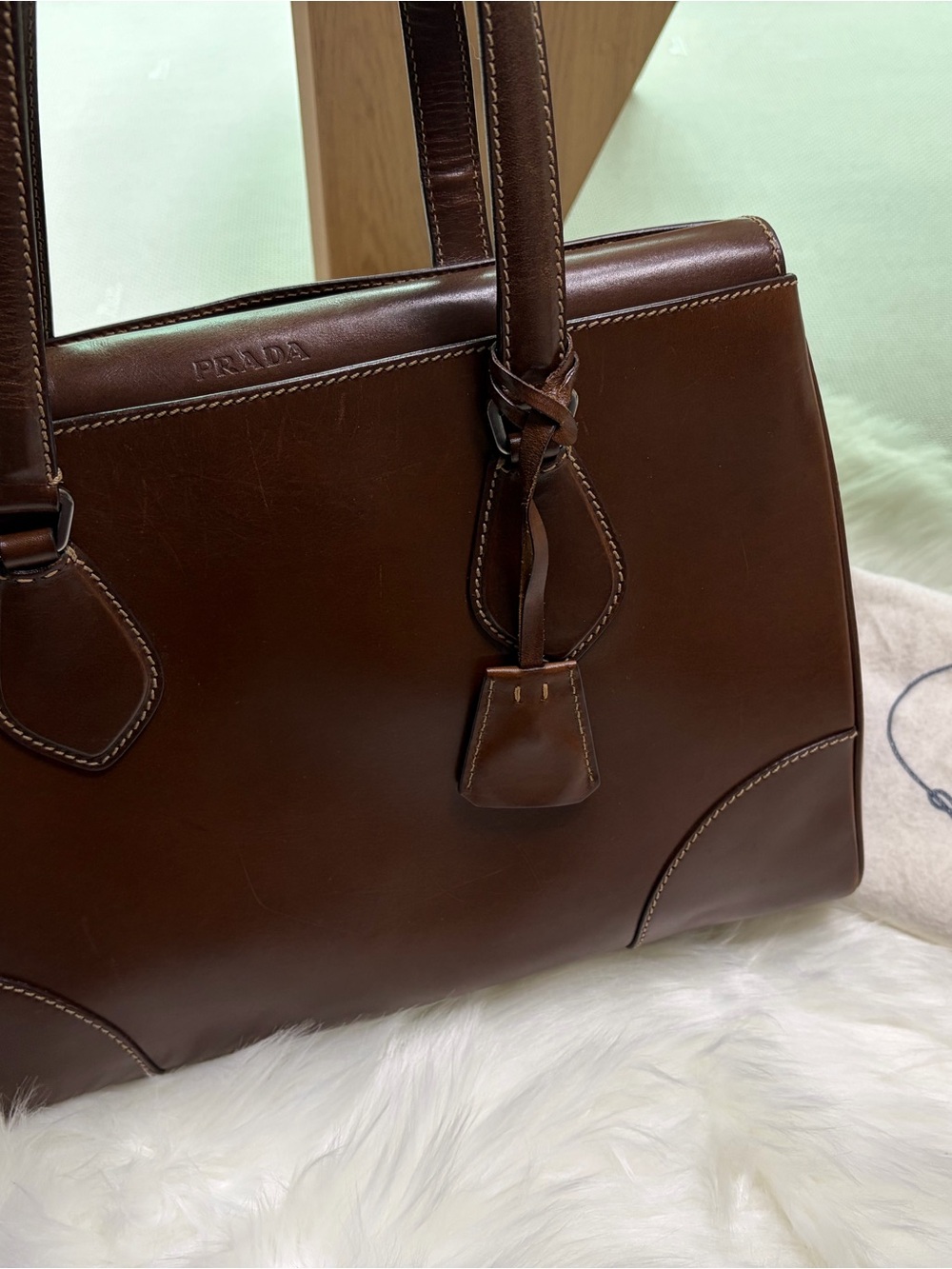 PRADA Authentic Vintage Brown Leather Tote Bag